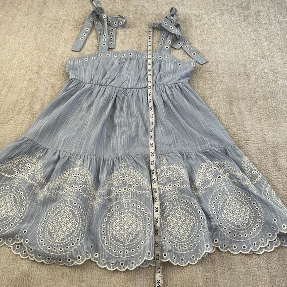Francesca’s Mi Ami Blue White Eyelet Embroidered Mini Dress S With Bow Tie Strap - Picture 5 of 14